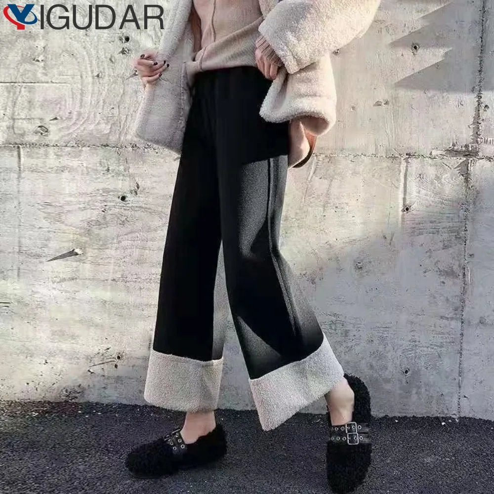 wide leg pants women korean edition high waisted straight tube loose fitting autumn/winter 2023 new thickened casual pants women