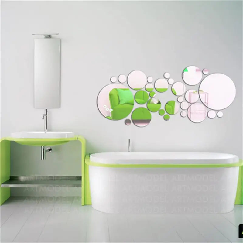 DIY Acrylic Art Sticker Mirror Circle Silver Mirror Wall Stickers