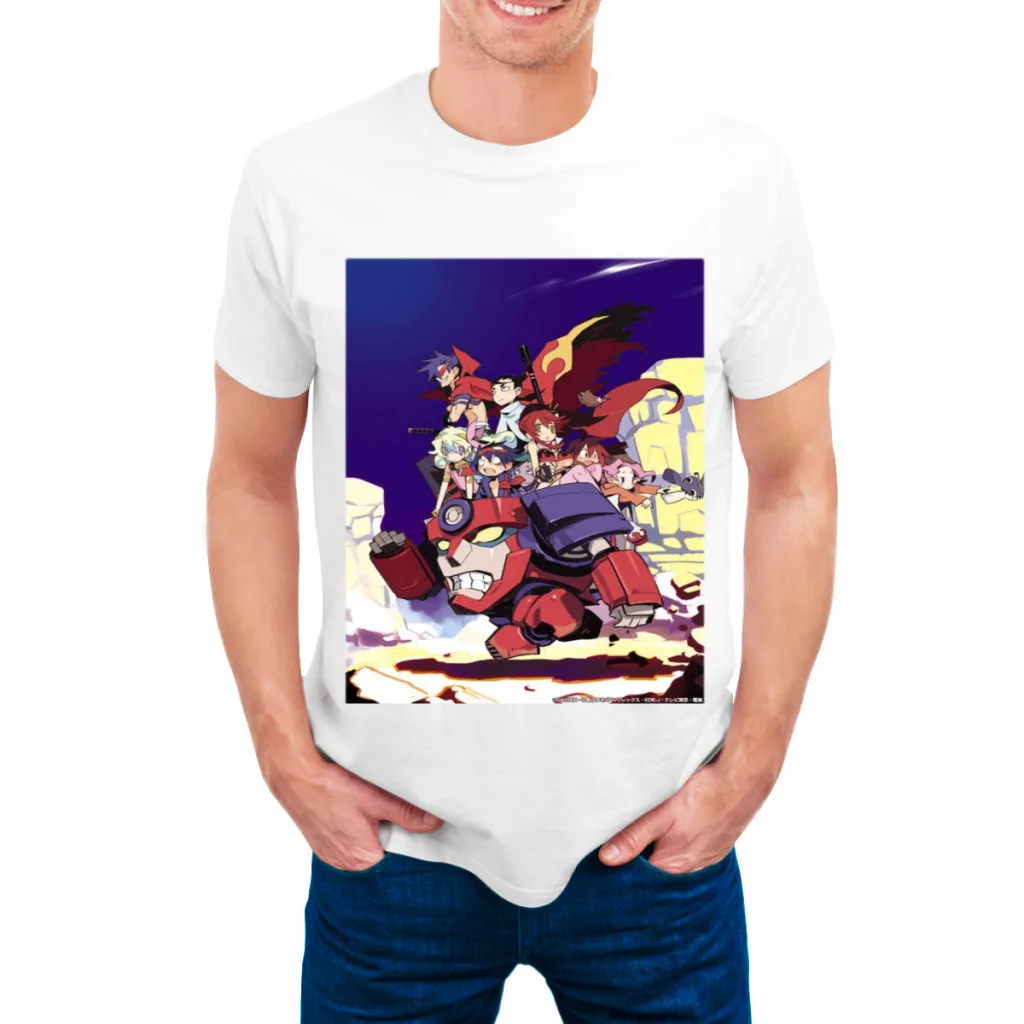 Camiseta Tengen Toppa Gurren-Lagann para hombre, camisetas de algodón de verano, camisetas de colores lisos, ropa de cuello redondo para hombre
