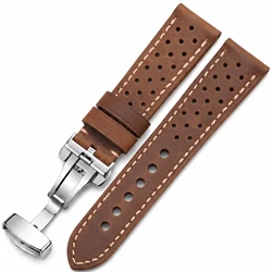 Vintage Genuine Leather Watch Band with Deployment Clasp - Cowhide Bracelet Strap for 22mm (Coffee)