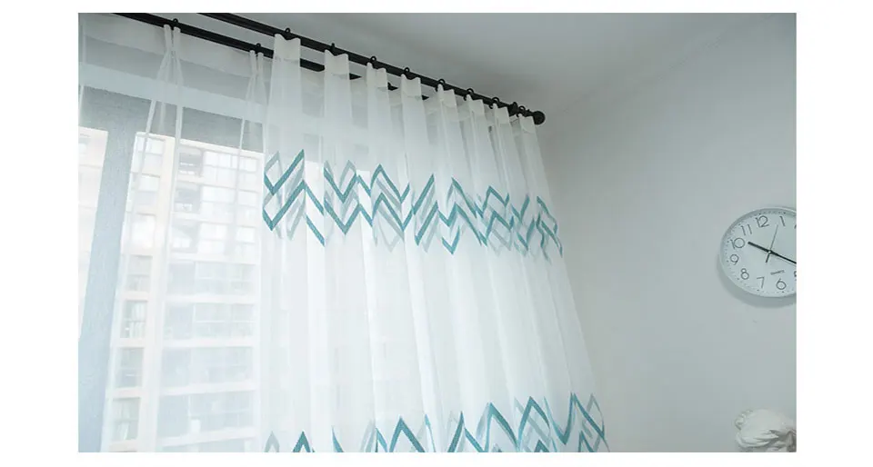 Modern Embroidered Sheer Voile Curtains For Living Room Striped Tulle Curtain Window Screen For Bedroom Kitchen Drapes Blinds