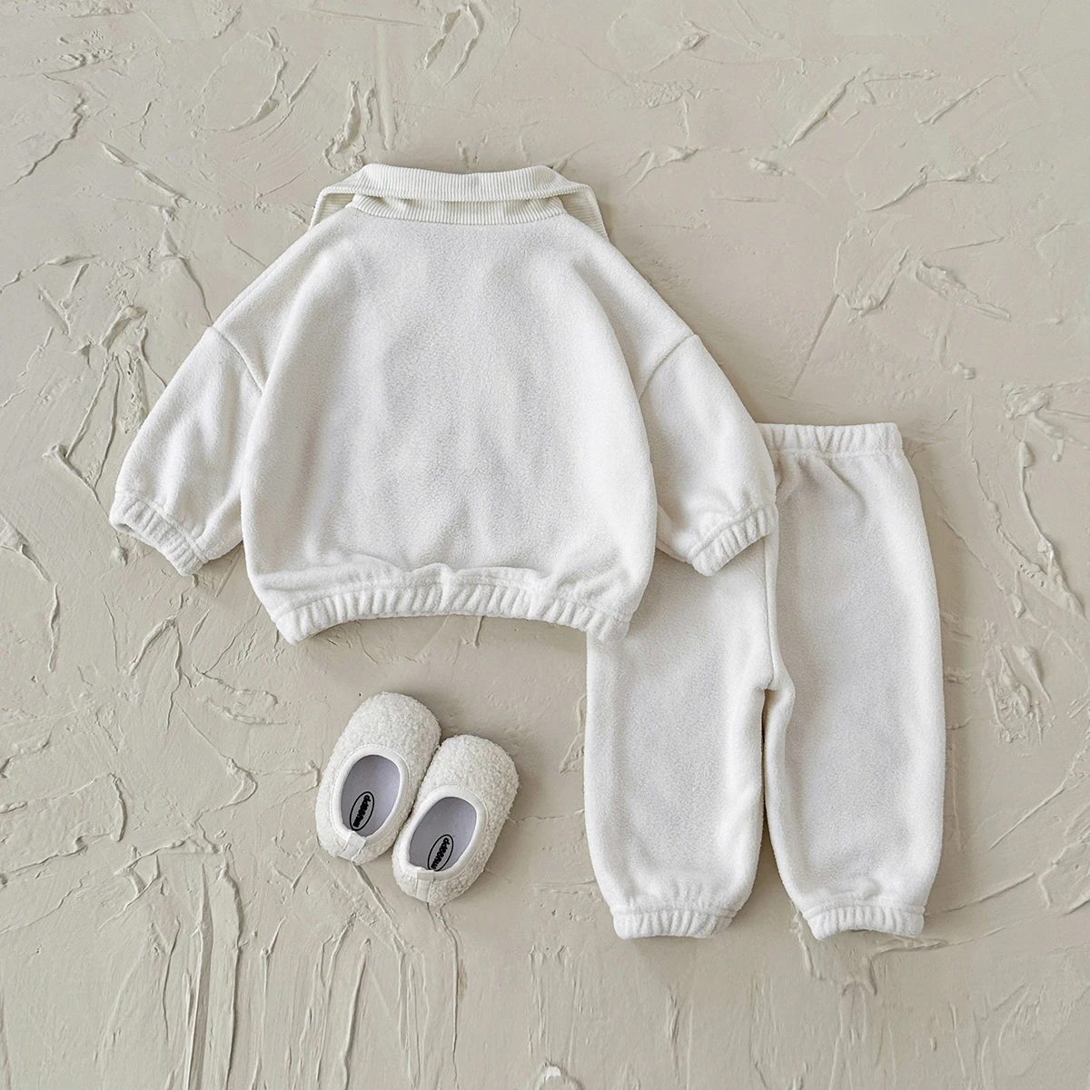 2피스  의류 세트 남아 여아 솔리드 스포츠 상의 바지 세트 겨울 복 두꺼운  옷  용품