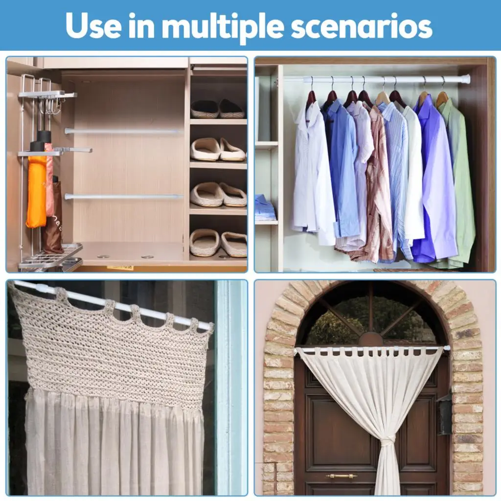 Description Picture 6 of item4 Pack Sliding Door Security Bar Adjustable Sliding Glass Door Lock White Window Security Bars with Rubber Tips Extendable Tensi