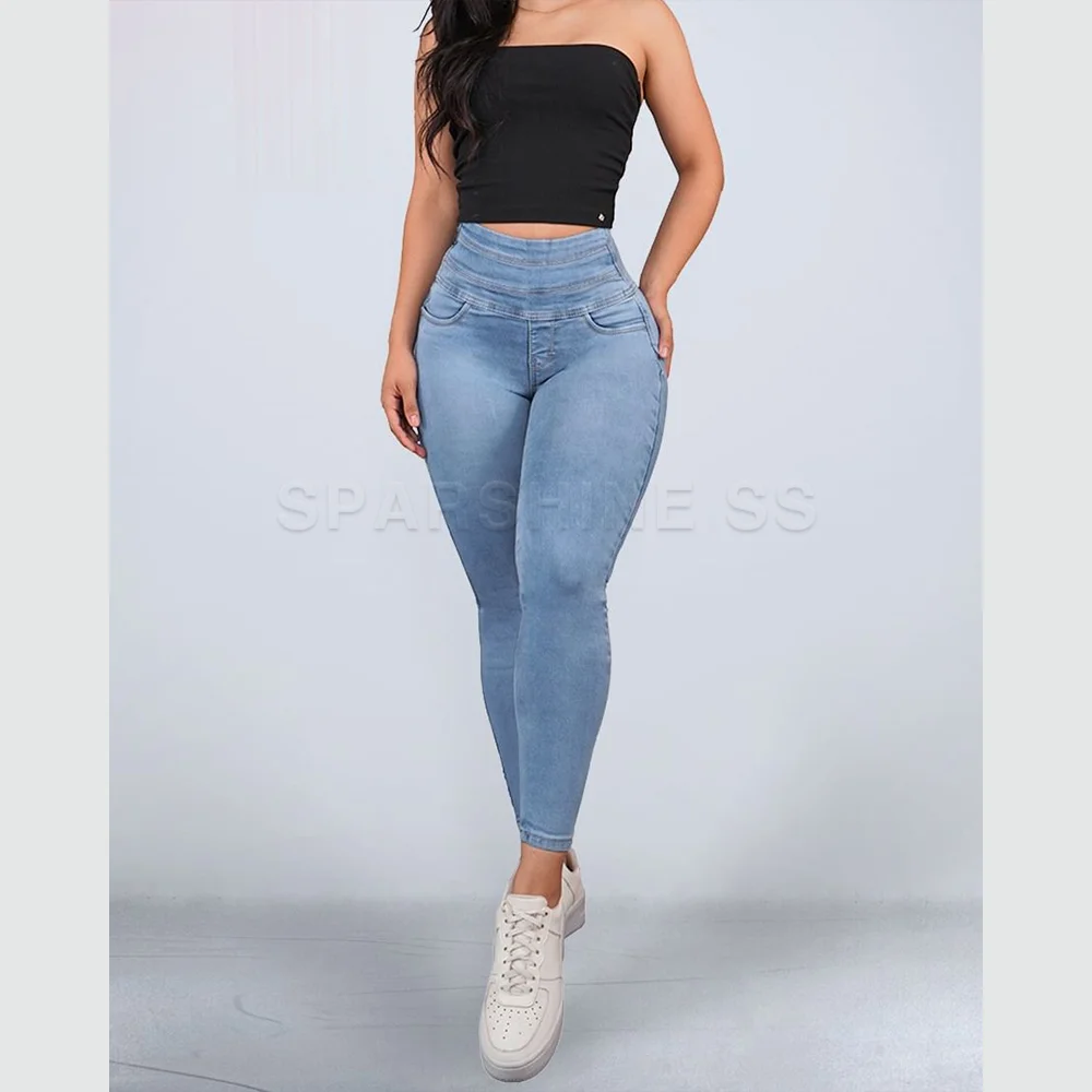 New Women\'s Thin Leg Elastic Pants Trousers Leggings Mid- Waist Butt Lift Skinny Denim Jeans Women Clothes