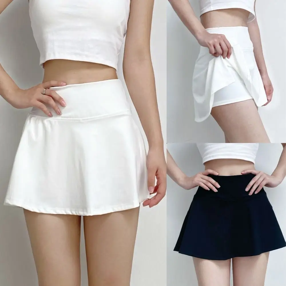 High waisted Sports Short Skirt Quick Drying Slim Built in Shorts Skirt Black Breathable Tennis Summer