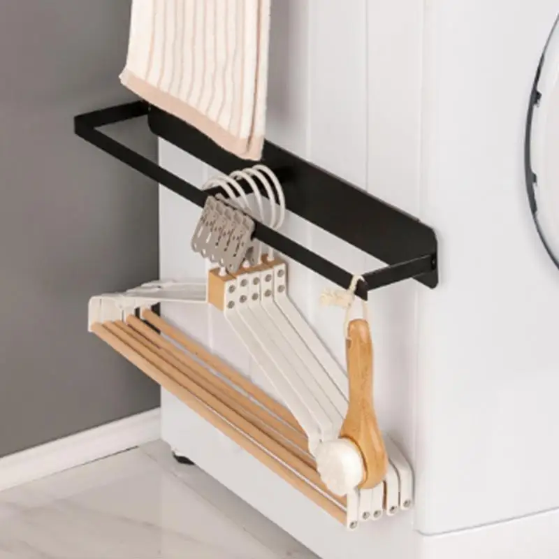 Clothes Hanger Holder Punch-Free Wall-Mounted Hanger Organizers and Storage Magnetic Absorption Wardrobe Balcony Clothes Hanger 4