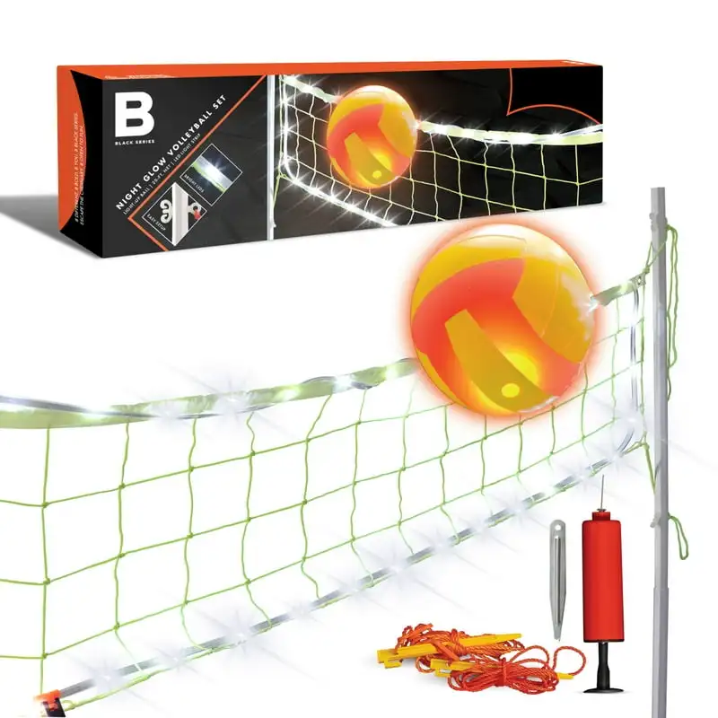 

Series Night Glow Volleyball Set, LED Light-Up Ball and Stand Up Net