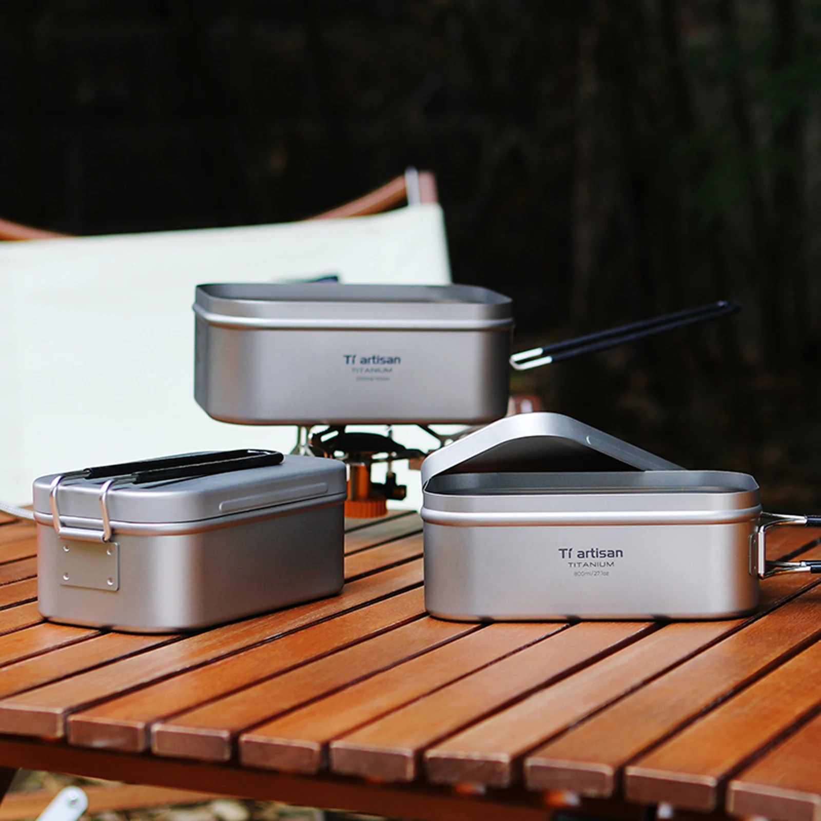 800MLTitaniumLunchBoxCampingFoodContainerTinBoxWithSteaming