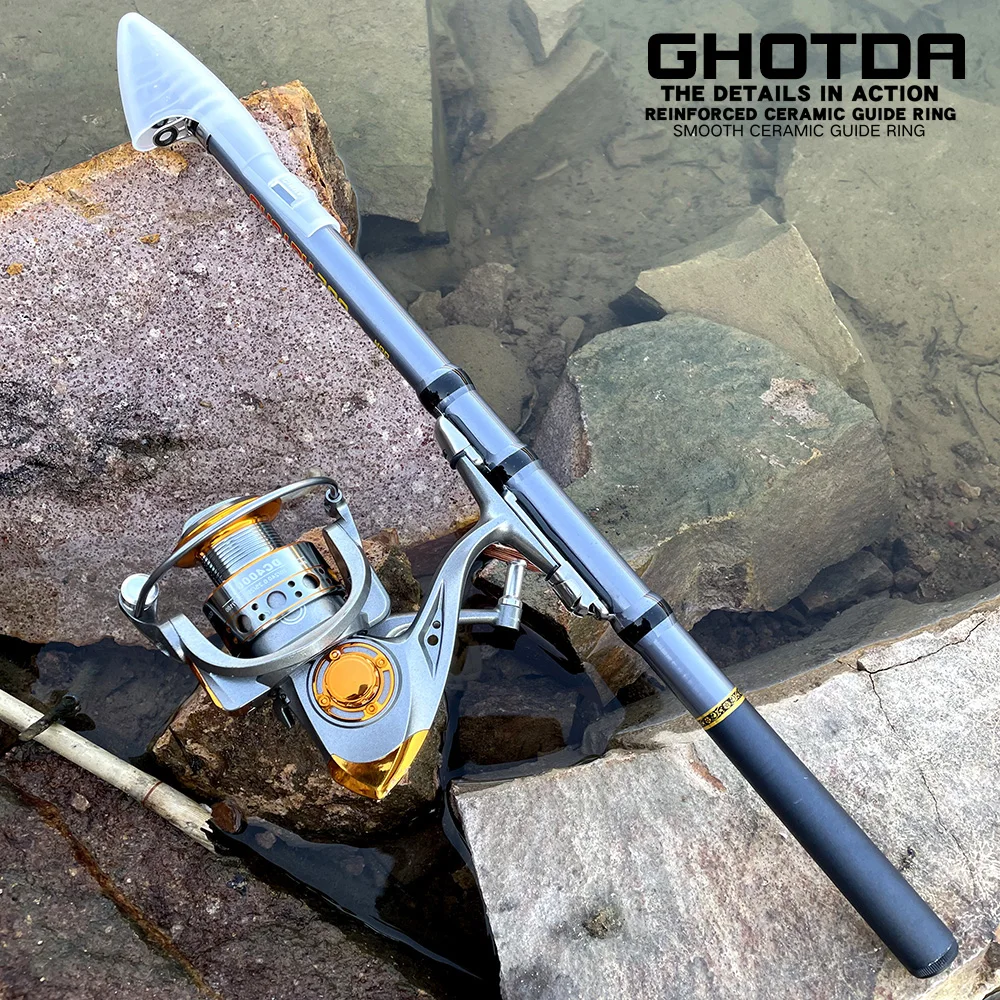 For Bass Travel Fishing Combo 1.5-3m Telescopic Fishing Rod Spinning Reel  Full Kit Ultralight Weight Spincasting Set Pesca