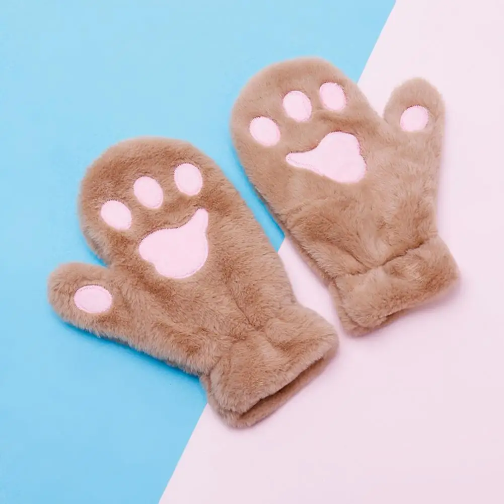 Winter Cycling Gloves Cat Paw Gloves Warm Cozy Cartoon Cat Paw Mittens for Women Thick Plush Winter with for Skiing