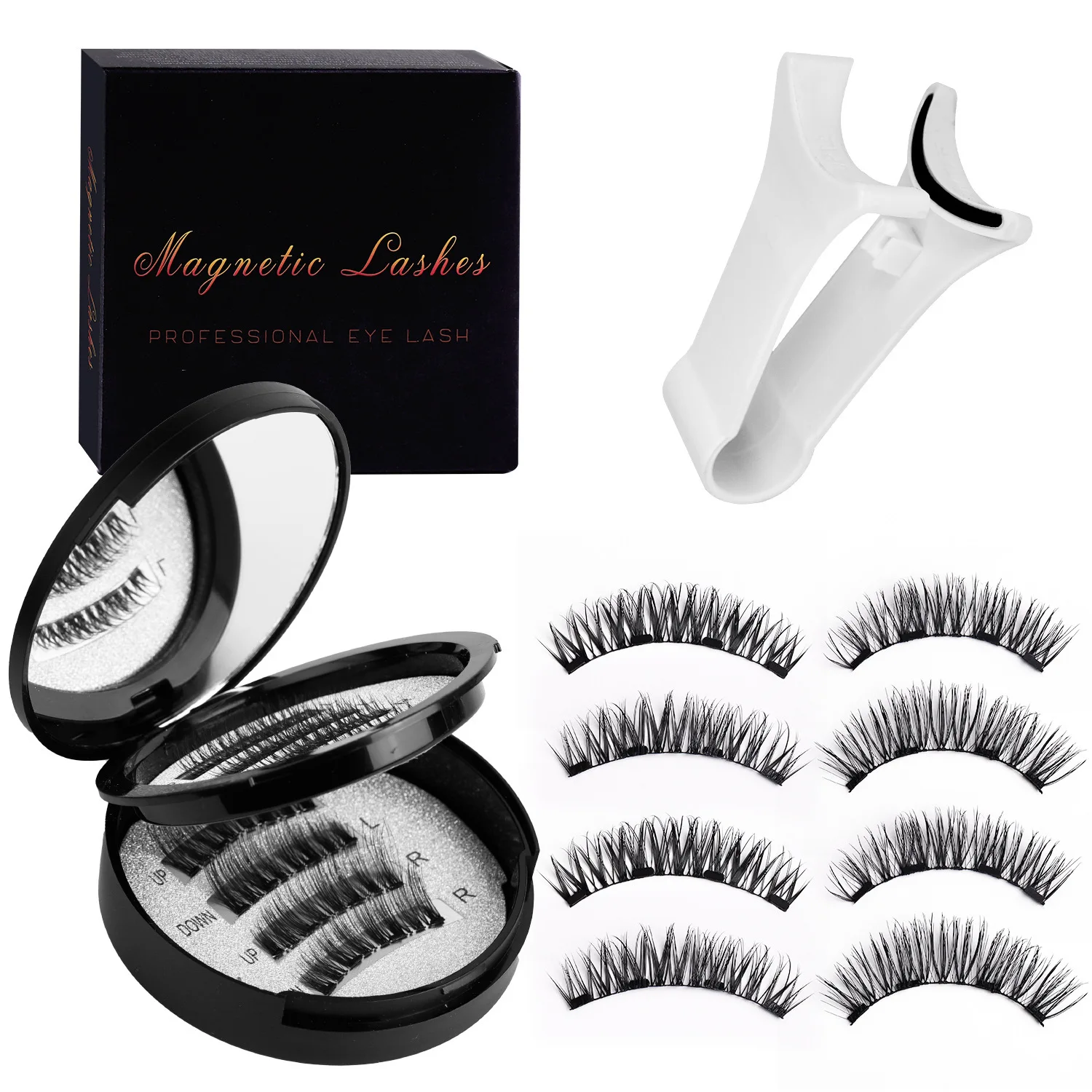 Double Layer Magnetic Suction False Eyelashes 2 Pairs, 5D Glue Free Thick Eyelashes, One Whole Piece
