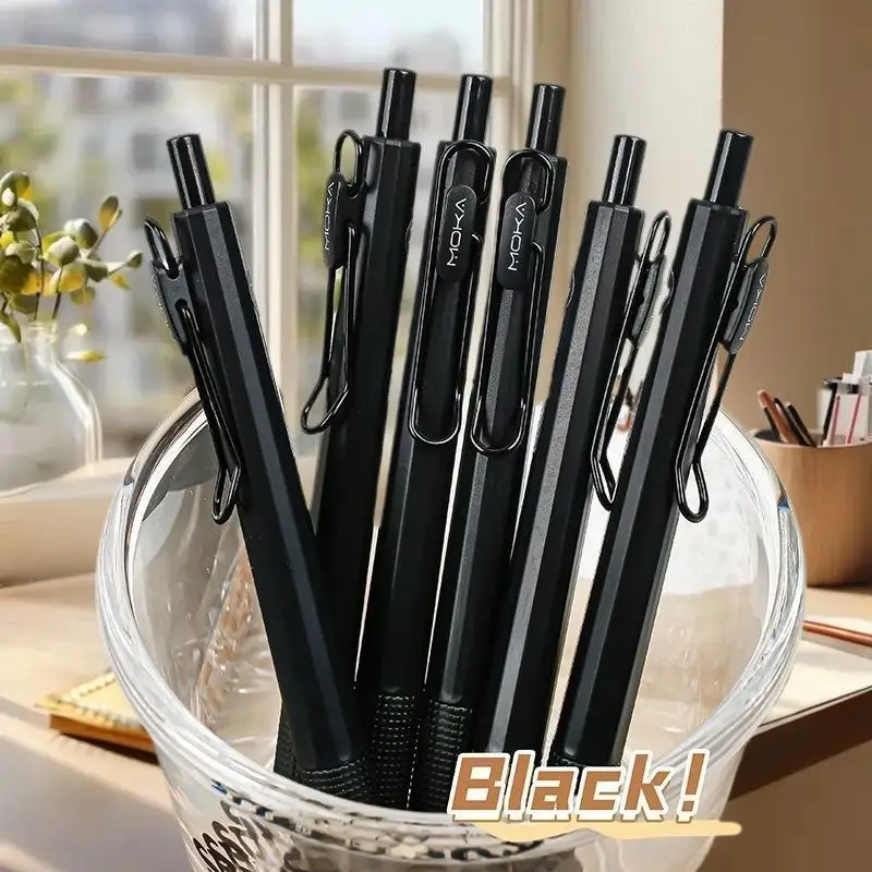 6Pcs 개폐식 젤 잉크 펜 실리콘 펜 그립 ST 팁 빠른 건조 잉크 얼룩 없음 0.5mm 검정 잉크 부드러운 쓰기