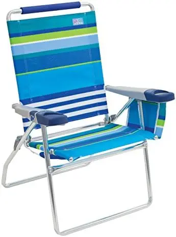 

Beach 17" Extended Height 4-Position Folding Beach Chair -Polyester, Graphic Traffic Blue/White/Multi Stripe