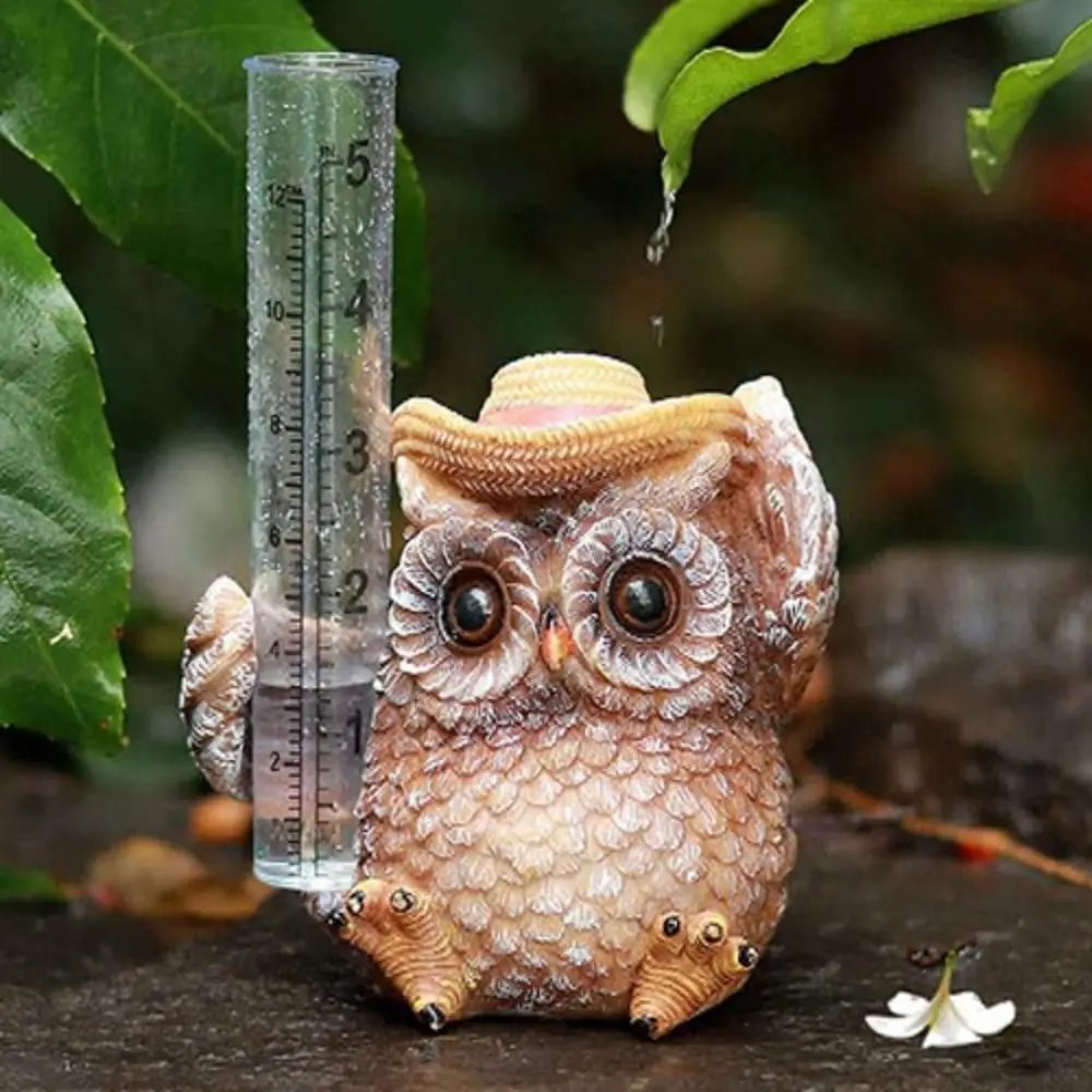 

Easy To Clean Outdoor Ornament Sculpture Crafts Garden Ornament Owl Rain Gauge Resin Bird Owl Decoration