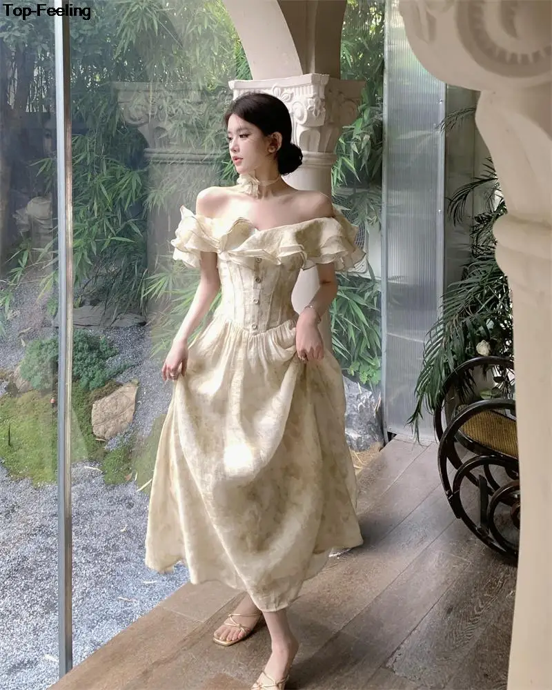 Summer New Floral Midi Dresses for Women Elegant Casual Birthday Party Dress Vintage Chic A-Line Prom Robe Wedding Vestido Mujer