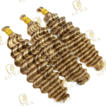 # 27/ # 4/ # Capelli Umani per Intrecciare 613 Mix Color Blend Deep Wave, Fasci di Capelli Biondi con Riflessi per Intrecci Boho, 1/2/3 Pacchi