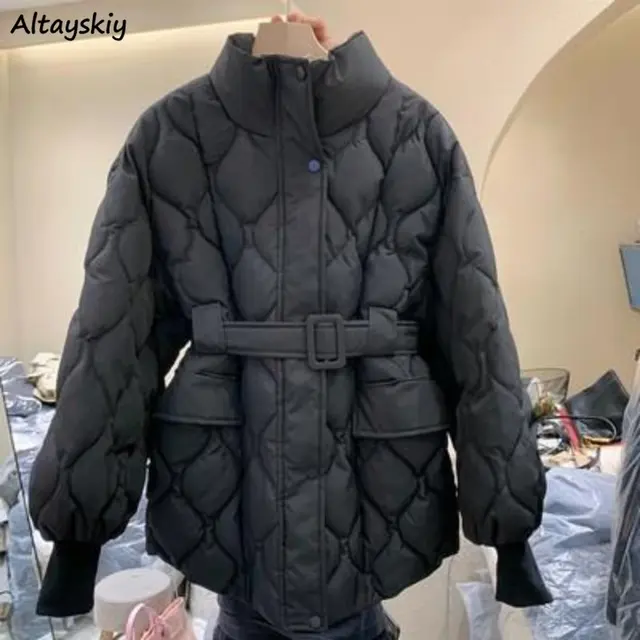 Short Style Parkas for Women Thick Winter Coats Solid Minimalist Tender All-match Pockets with Sashes Long Sleeve Clothing Mujer Excellent product recommendation