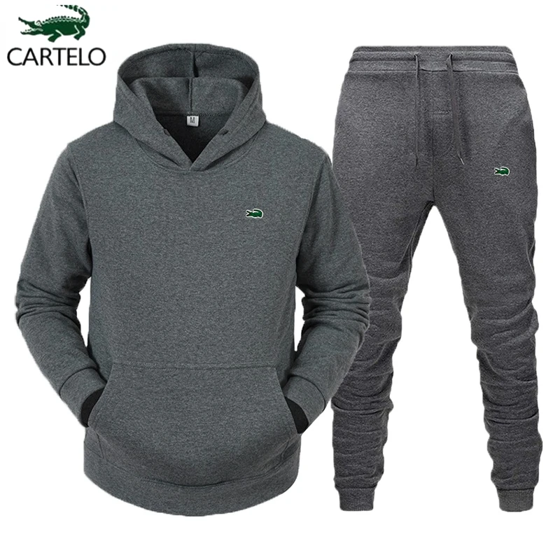 

2023 New High Quality Men's Casual Sports Hooded Plush Sweater Pullover+Outdoor Running Pants Set