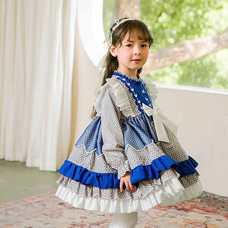 Lolita Children's Skirt Autumn New Girls Lolita Long Sleeve Floral Dress High Color