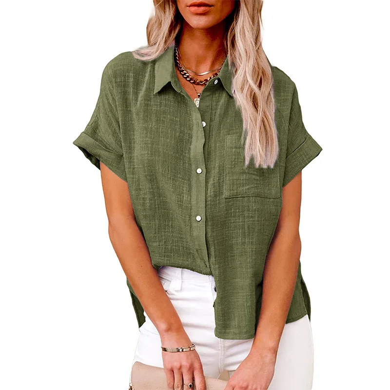 S44a7676bb6404b1781fdc69bc987743b5 Solid Casual Loose Shirts For Women Summer Vintage Women's Oversized Shirts And Blouses Fashion Elegant Youth Female Tops Mallzona