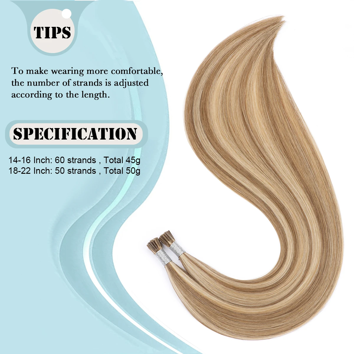 Brown Fusion I Tip Hair Extensions Human Hair Itip Extensions Real Human Ash Brown Highlight Blonde #8/613 Iti