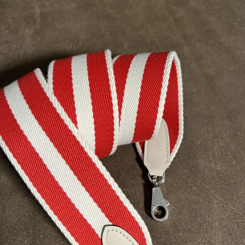 New 2 inch Wide Striped High-Quality Canvas Strap Paired With Cowhide Material Hand Sewn Suitable For Kelly Bag Shoulder Straps