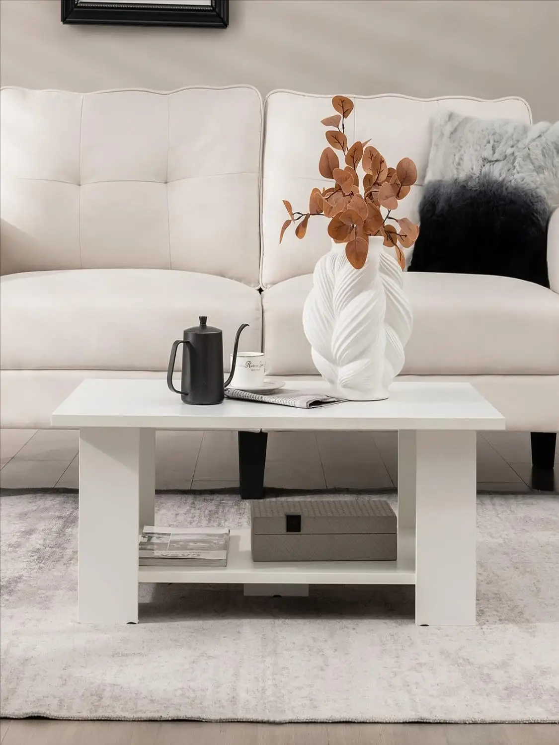 Holz-Couchtisch mit 2 Ebenen, moderner Wohnzimmertisch, Beistelltisch, belastbar bis 125 kg – Detail 1