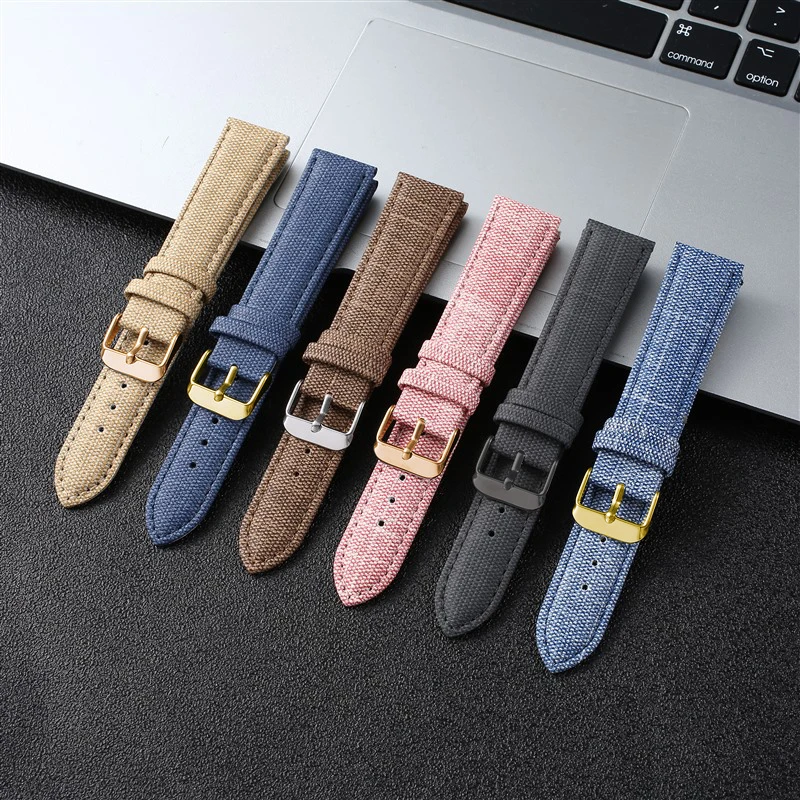 Denim Leather Watch Strap For women and men Nylon Replacement Watch Band Woven Pattern Soft Canvas Leather Strap High Quality