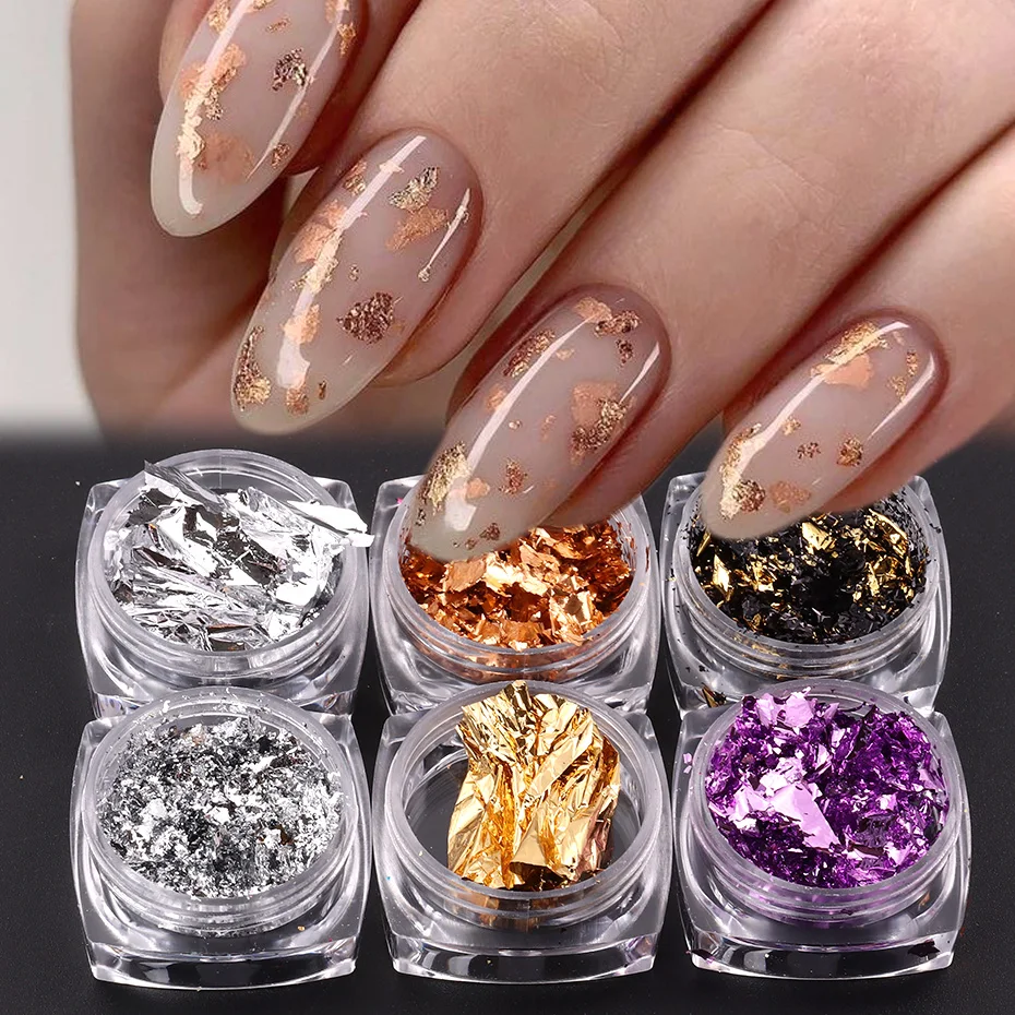 Gold Silver Copper Rose Gold Nail Art Foil Set - Foil Flakes