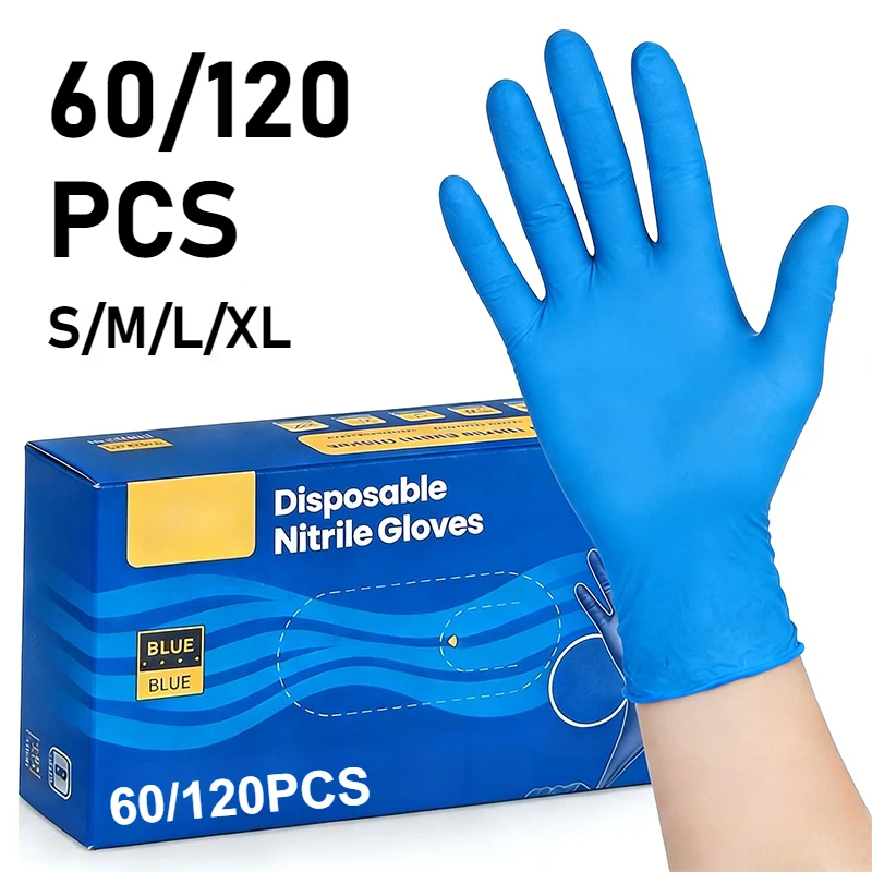 Gants Nitrile Jetables Bleus - Lot de 60/120 - Taille S/M/L/XL