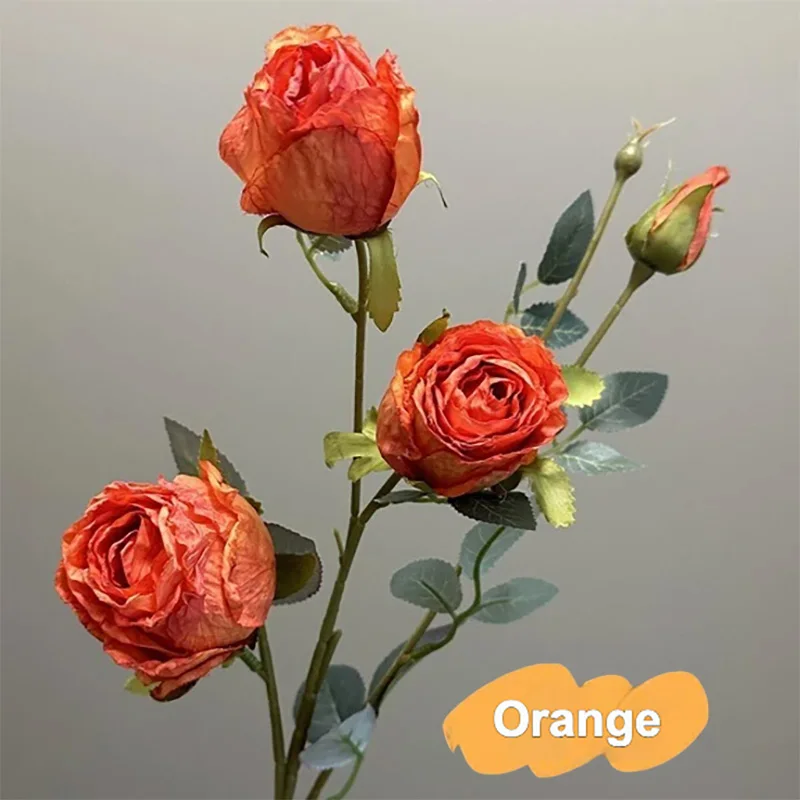 Vintage Burnt Edge Silk Rose Bouquet - Chic Artificial Flowers