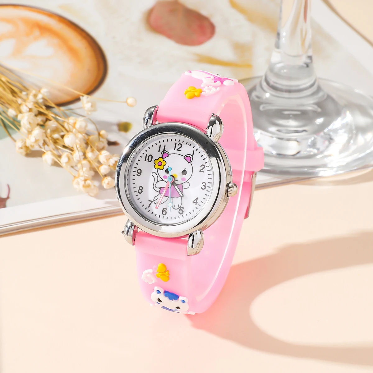 1/2/4pcs-Cute cartoon silicone cat pattern watch decoration holiday gift