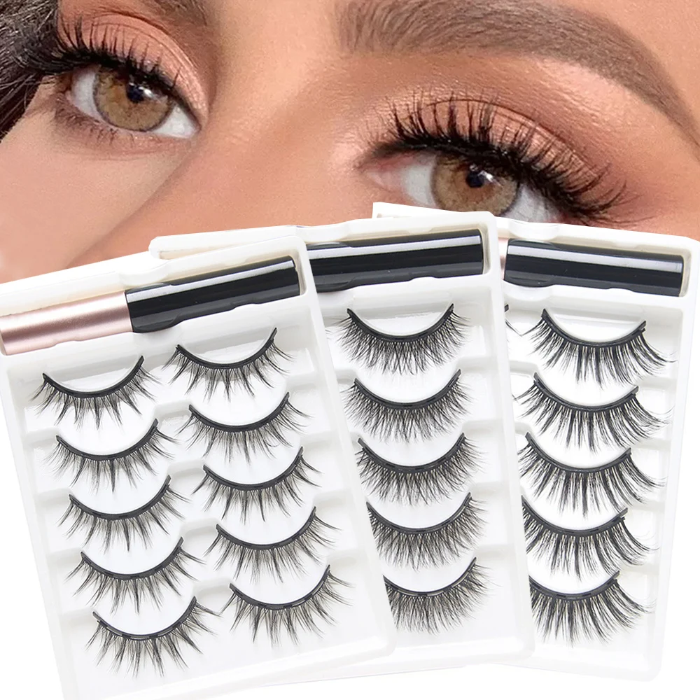 Magnetic Eyelashes fake eyelashes Full Strip Natural Cilia Liquid Magnet Eyeliner No Glue Needed Easy Wear Eyelash Extension Tool 5 Pairs