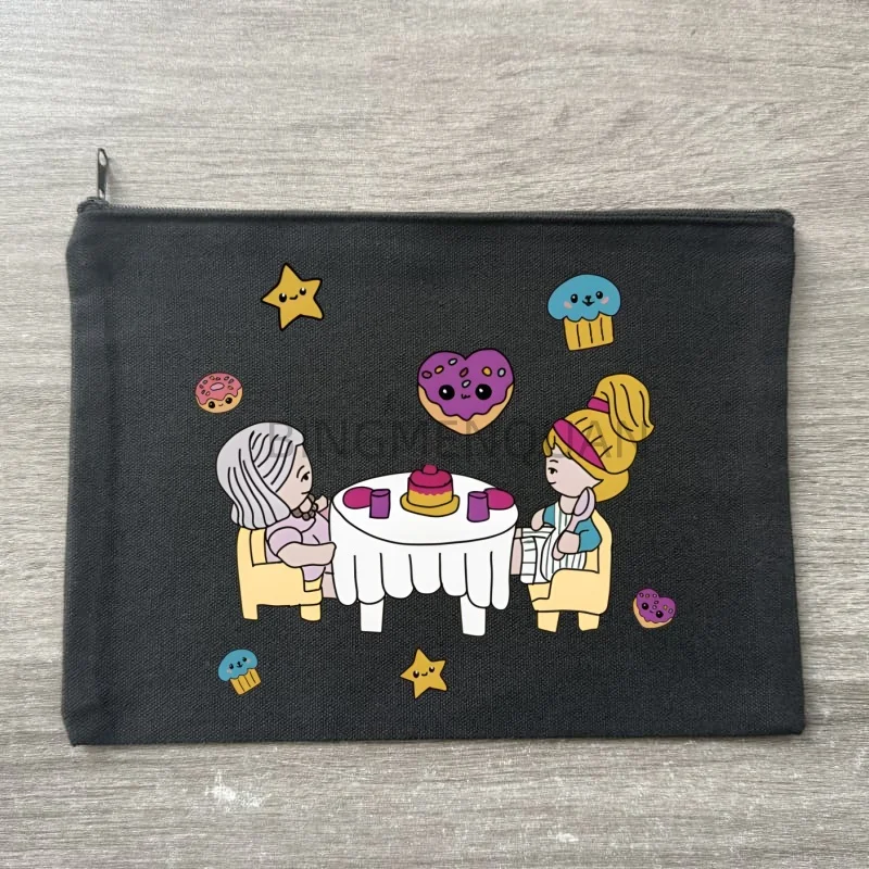 Kawaii Polly Pocket Canvas Aufbewahrungstasche Multifunktionale Schwarze Kosmetiktasche Reißverschluss-Federmäppchen für Schüler DIY – Detail 8
