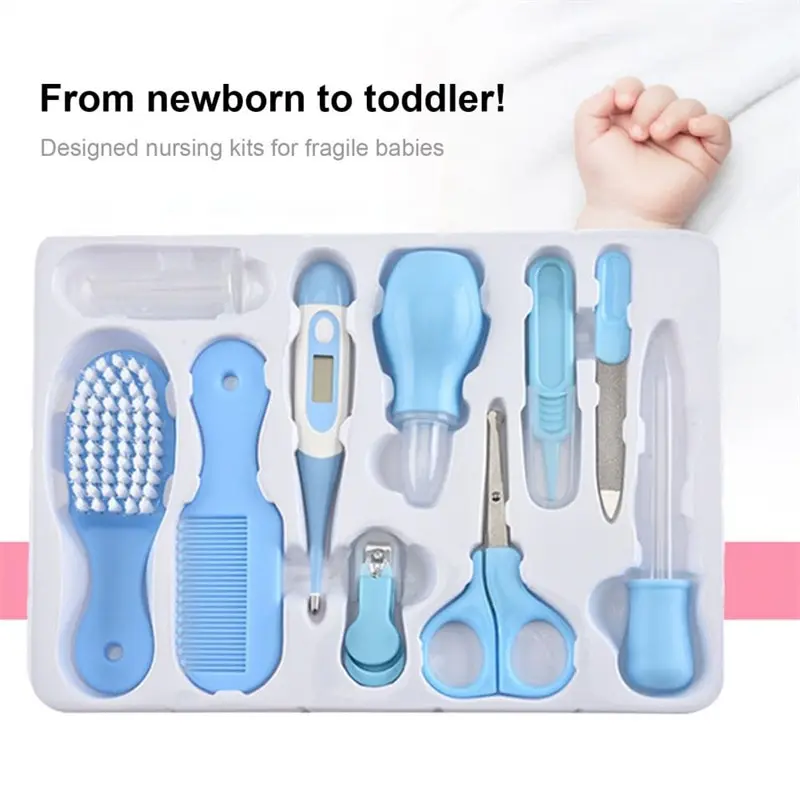 10PCS/Set Baby Health Care Kit Kids Nail Hair Health Care Thermometer Grooming Brush Clipper Teether Toothbrush Baby Essentials Baby & Maternity