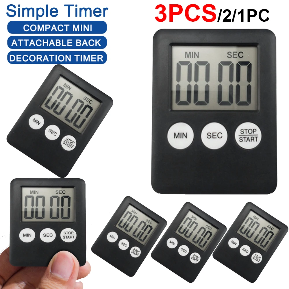1-3pcs Super Thin LCD Digital Screen Kitchen Timer Square Cooking Count ...