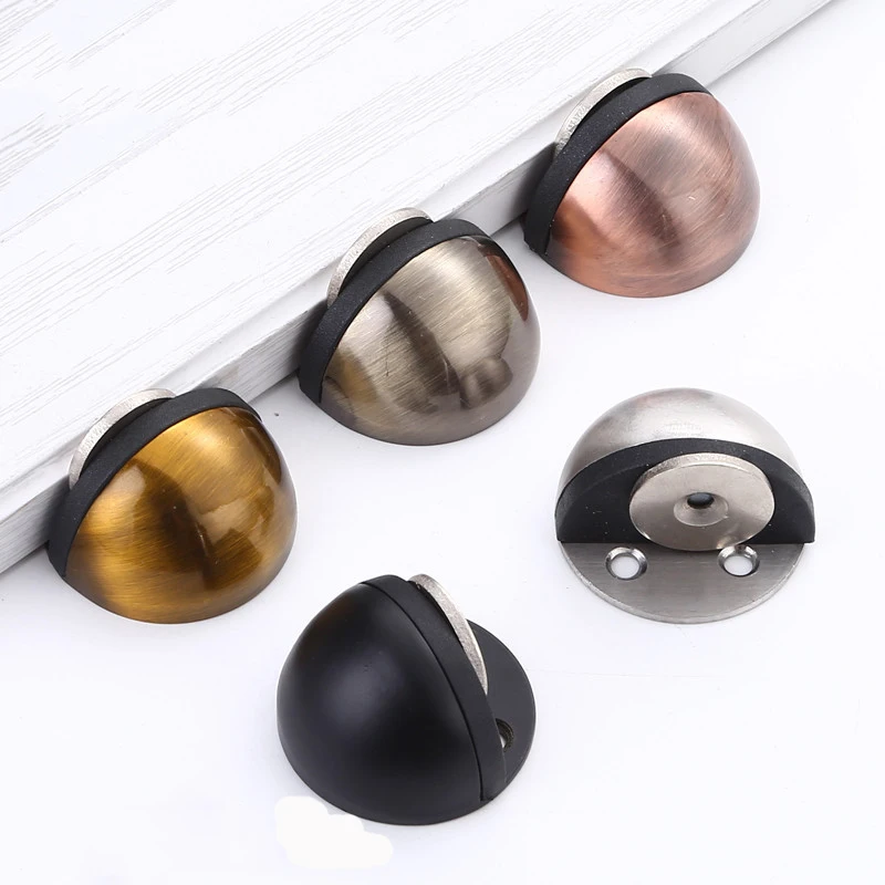 Stainless Steel Magnetic Door Stopper Punch-free Door Touch Magnetic Suction Rubber Semi-circle Anti-collision Stops