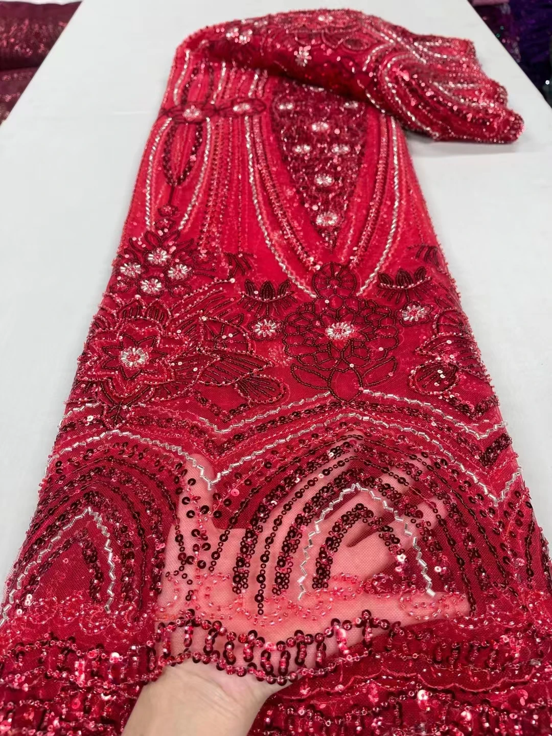 

Luxury African Sequin Beads Lace Fabric 2023 High Quality Lace 5 Yards French Embroidery Tulle Fabric Wedding Dresses For Women