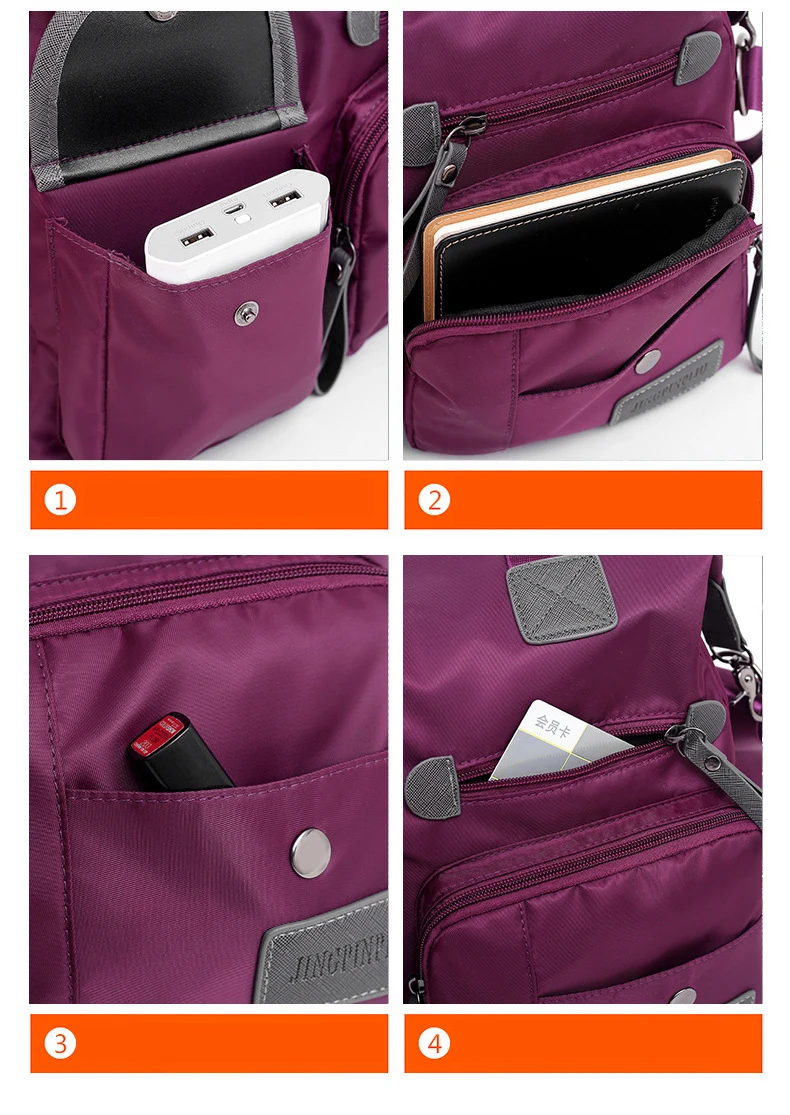 Stilvolle Damen-Tragetasche aus Nylon mit mehreren Taschen, wasserdichte, leichte Handtasche und Umhängetasche mit großem Fassungsvermögen – Detail 13