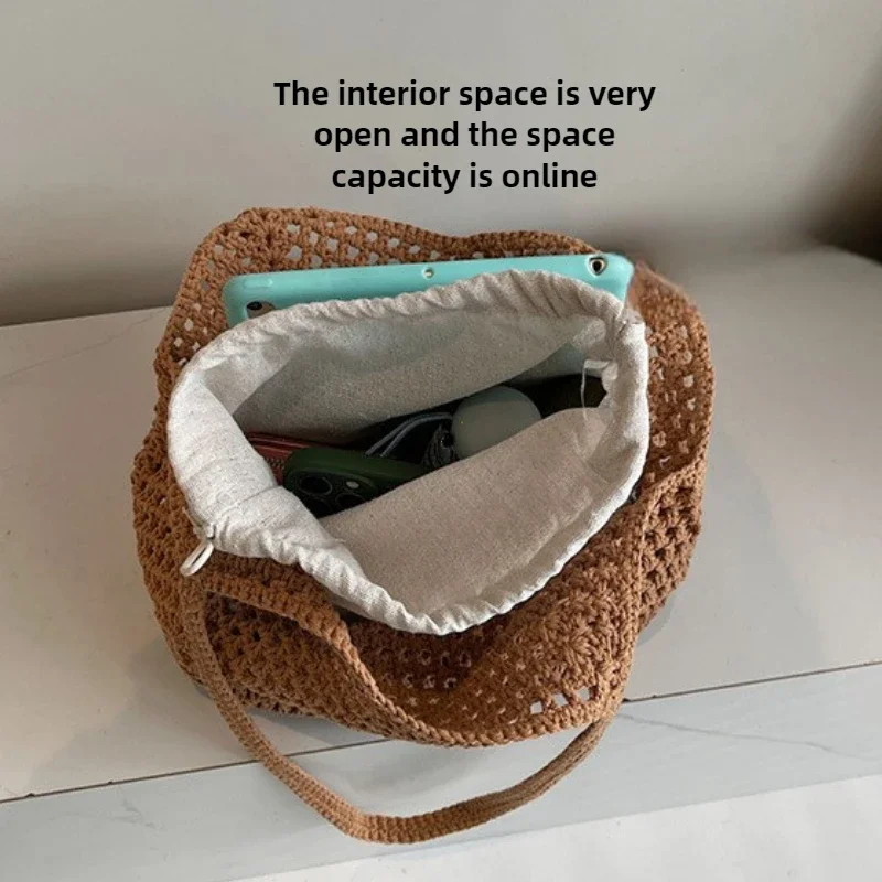 2-IN-1 Luxury Summer Beach Tote Bag for Women Casual Lady Hollow-out Shoulder Bag Large Capacity Underarm Bags Female Handbag