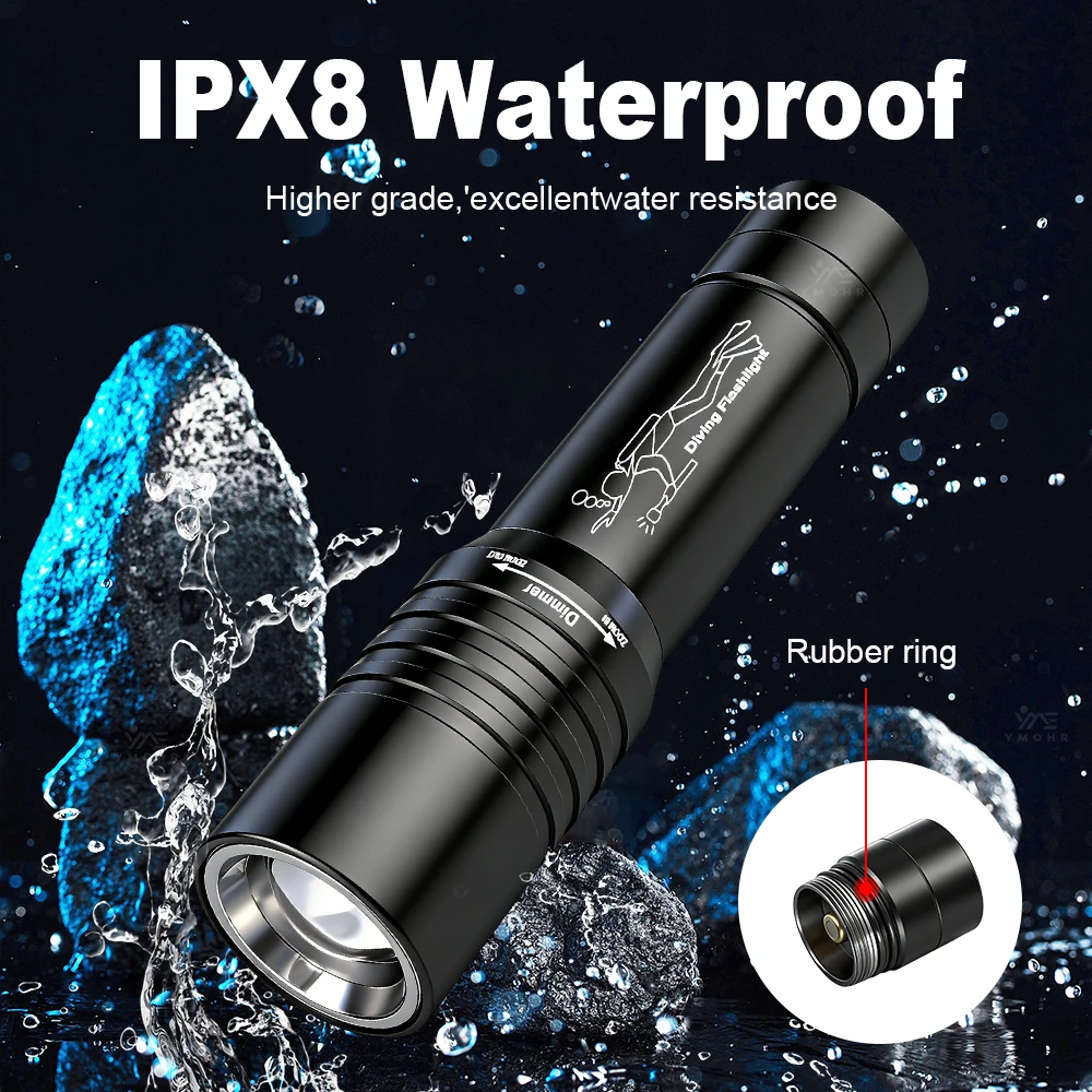 XHP 450 LED 다이빙 라이트 강력한 수중 다이빙 토치 방수 휴대용 마그네틱 스위치 램프 생존 낚시 손전등