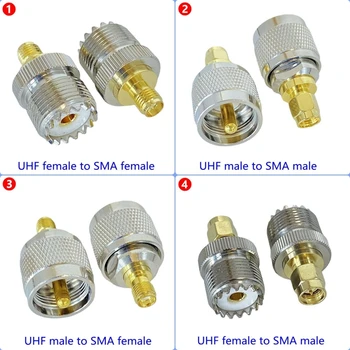 อะแดปเตอร์เชื่อมต่อสายโคแอกเชียล PL259 UHF SO239 เป็นปลั๊กตัวผู้ SMA และแจ็คตัวเมีย พร้อมขั้วต่อสายตรง SMA เป็น UHF ตัวผู้ ตัวเมีย วัสดุทองเหลือง 1