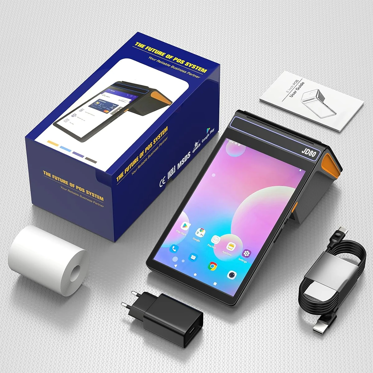 8 inch Android 12 POS Terminal with 58/80mm Printer Loyverse Desktop POS 4G WIFI BT Connection 2D Scanner NFC Cash Register