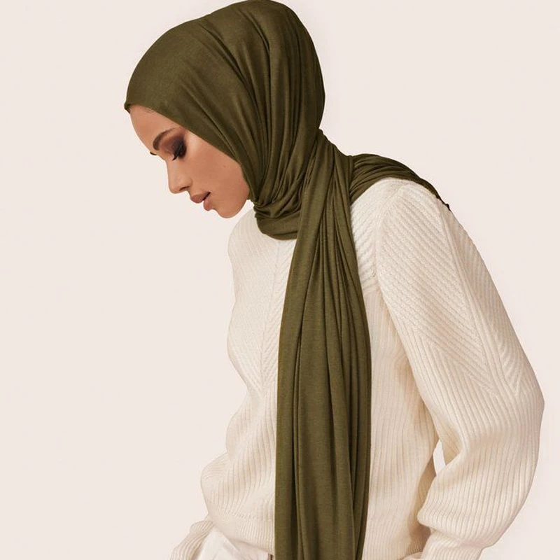 Lenço Hijab muçulmano para mulheres, lenço de algodão modal, xale de estiramento fácil, headwrap liso, camisa feminina, turbante, Ramadã