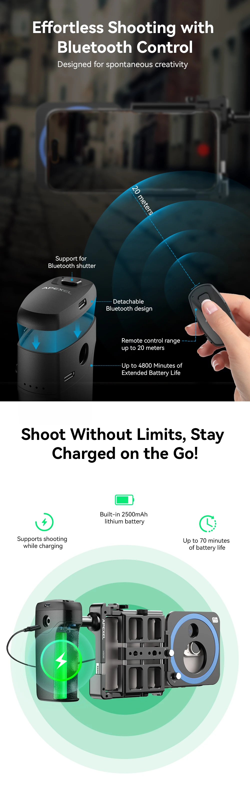 Universal Metal Phone Rig Video Kit Handheld Smartphone Vlog Cage with Rechargea