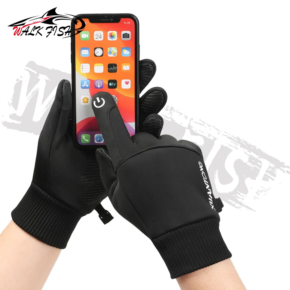 WALK FISH Fleece Fishing Gloves Non-slip Thermal Touch Screen Windproof Waterproof Men Running Skiing Bicycle Motorcycle Gloves