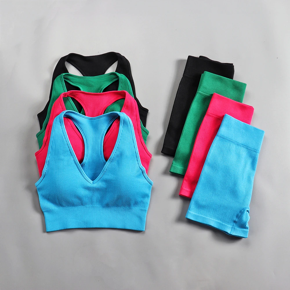 Seamless Gym Set Workout Clothes for Women Two Piece Set Workout Fitness Sport Bra Shorts Leggings Yoga Wear Gym Outfits yoga set sports set gym workout set sportswear set fitness set sports bra set