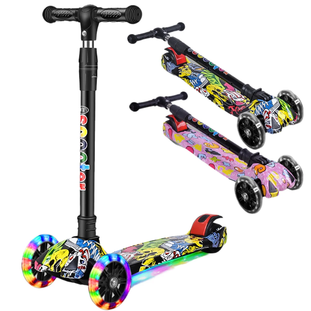 Foldable children's one-pedal three-wheel Kick scooter for Kids Ages 2-10