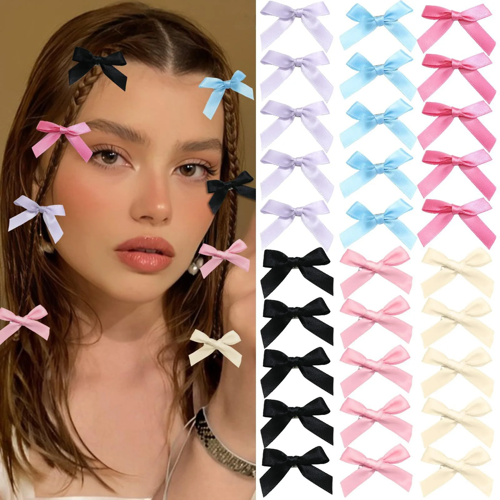 Set of 10 Ballet-Style Mini Bowknot Hair Clips - Sweet Ribbon Bow Hairpins in Pink, White, and Red