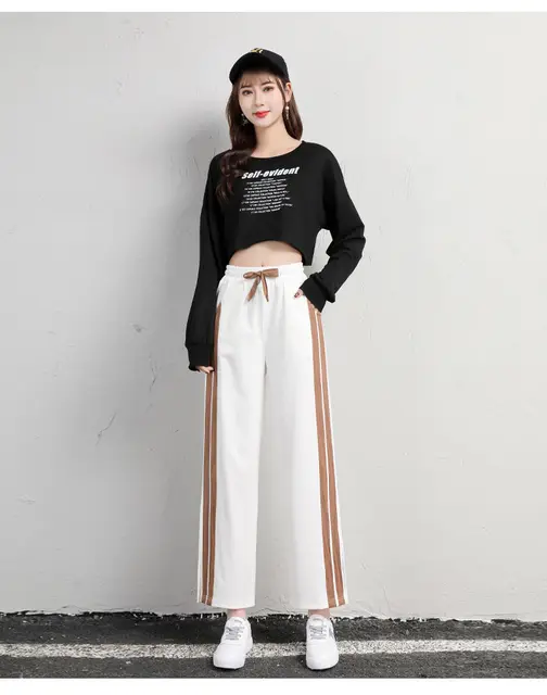 Side Stripe Lace-up Bright Line Decoration Pockets Casual Ankle-length  Pants Women's Clothing 2022 Spring Summer Dimensional Cut - AliExpress